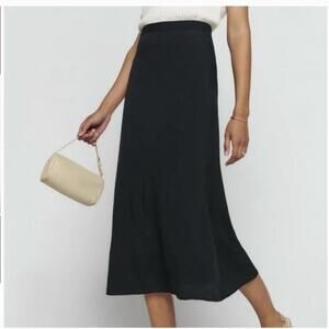 Reformation Bea Midi Skirt 8 Black Slip Bias Cut High Rise Feminine Capsule